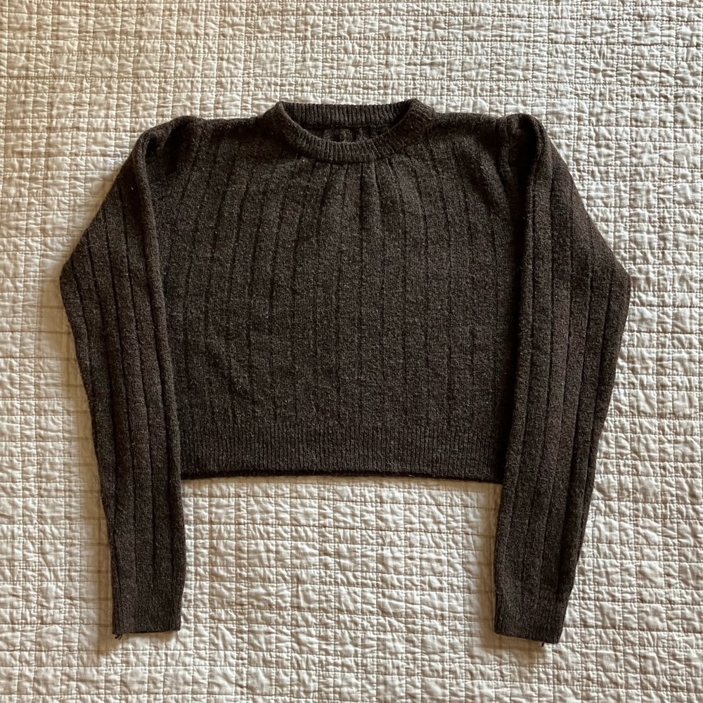 Yesstyle Brown Crop Knit Sweater
